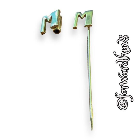 Gold Tone Stick Pin With an “M” Pin Stopper - Picture 4 of 9